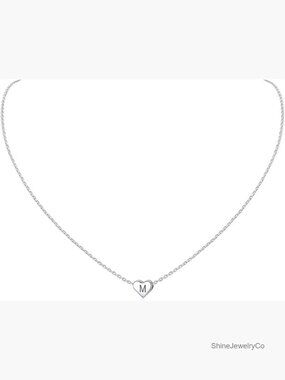 Sterling Silver Personalized Heart Initial Necklace for Women - 925 M Pendant